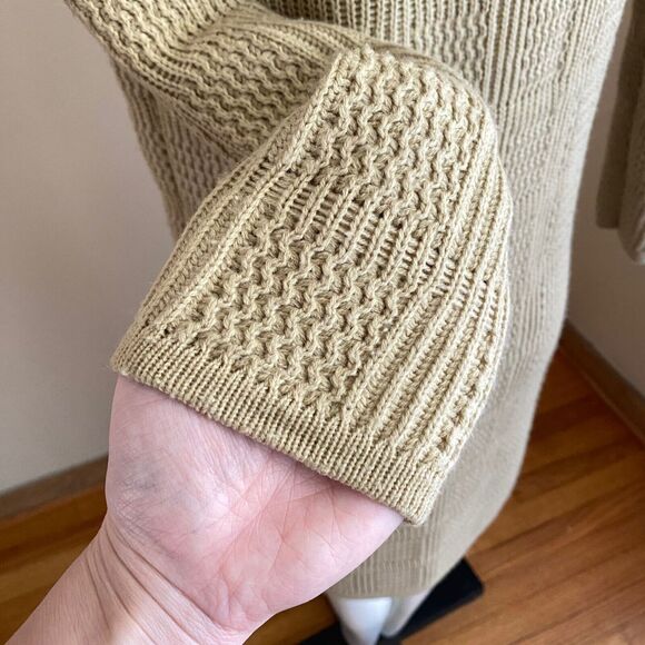 Vintage Loretta Double Button Long Knitted Tan Coat Size L w/ Animal Fur Collar - Picture 7 of 10